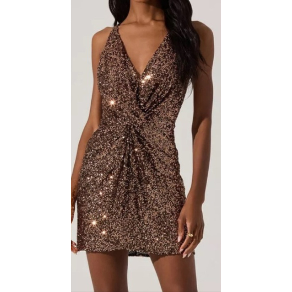 ASTR The Label twist front sequin mini party dress Bronze Size M 4-8